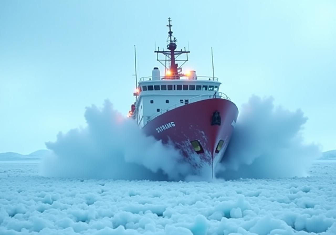 Icebreaker vessel navigating through pack ice
